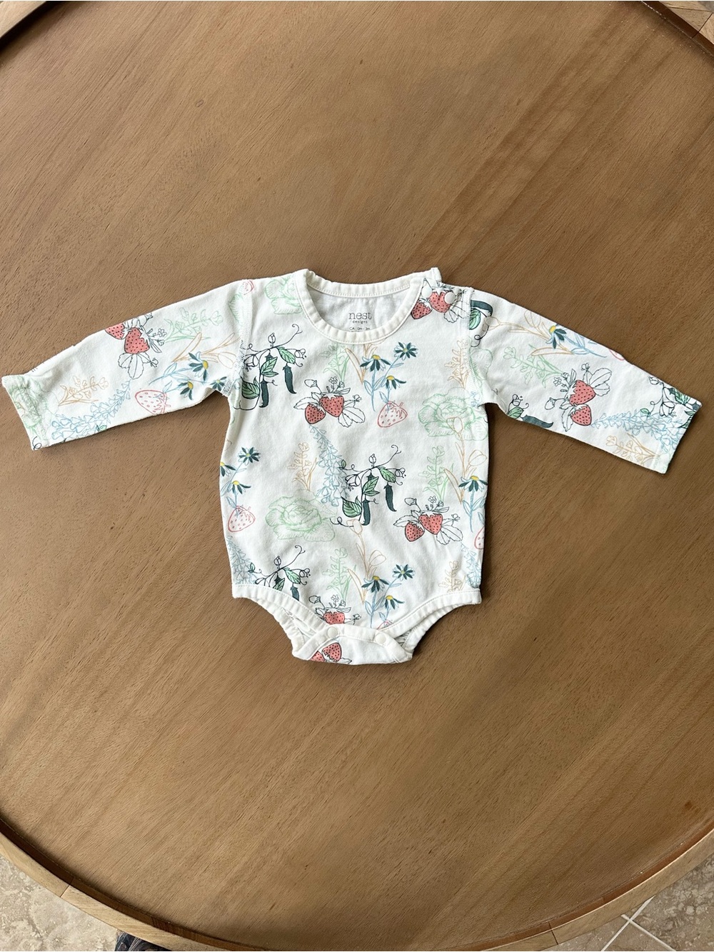 Nest Designs Baby Garden Strawberry Floral Long Sleeve Bodysuit, Size 0-3M